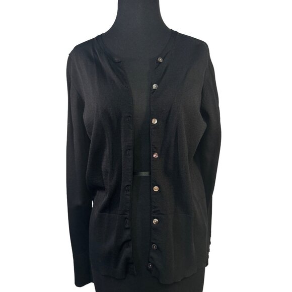 Worthington Size Medium Black Cardigan Sweater With Button Front & Sleeve Detail - Picture 1 of 7